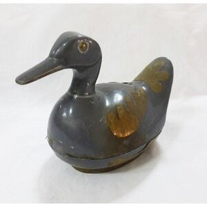 Vtg chinese pewter brass duck lidded trinket jewelry box dish bird farmhouse